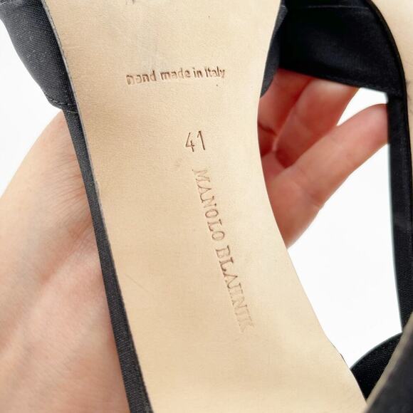 Manolo Blahnik y2k Black Satin Sedaraby Crystal D’Orsay Peep Toe Heels IT 41 - Picture 14 of 14